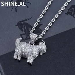 Hip Hop Iced Out Animal Goat Pendant Necklace Gold Silver Plated Micro Paved Zircon Chain Link With Rope Chain306V