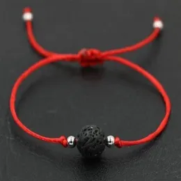 船50pcsロット天然溶岩石の黒い赤い赤い糸ロープストリングブライアドラッキーギフトブレスレット調整可能なブレスレット294x