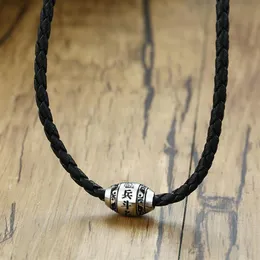 Anhänger Halsketten Modyle Männer Halskette 9 Worte Buddha Mantra Glücksperlen Edelstahl Charm mit schwarzem geflochtenem Seil Männlicher Schmuck309C