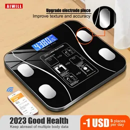 Hushållsskalor Aiwill Badrum LED -skärm Body Grease Electronic Weight Scale Composition Analys Hälsa Smart Home Gift 231215