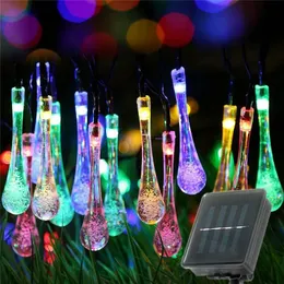 Vattendroppar Solarsträngslampor 12m 100Led Waterproof Outdoor Decoration Garland Fariy Lights Christmas Wedding Party Garden