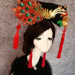 Mulheres cosplay liga strass headwear luxo nó chinês nacional antigo traje de casamento cabeça usar borlas acessórios para o cabelo