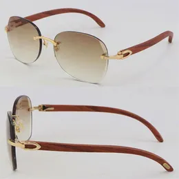 Whole Diamond Cut 3524012 Metal Rimless Sunglasses Decor Wood Frame Glasses Fashion Sun glasses for Men Unisex Wooden Design C2267