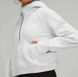 1lululemen-08 Sweat à capuche de plongée pour femmes, veste de sport à demi-fermeture éclair, brossée, manteau de course en plein air, de gymnastique, 923
