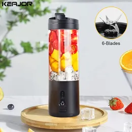 Draagbare blender Mini, verse sapblender, USB persoonlijke mixer met een sap-smoothiebeker 6 messen, 450 ml blendershakes voor reizen, auto, sportschool (roze