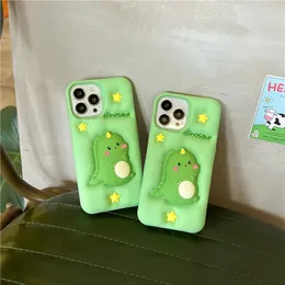 Korean ins pop Cartoon Dinosaur 3D Phone Case For iphone 15 13 12pro 14 Pro Max i11 13promax kids gift Soft Silicone Cute Cover 1pc