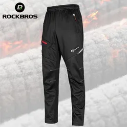 Calças de ciclismo ROCKBROS Winter Warmer Calças de ciclismo reflexivas à prova d'água à prova de vento Calças esportivas Road Thermal Fleece Bicicleta Calças compridas 231216