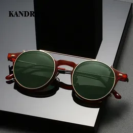 Modische Sonnenbrillenfassungen KANDREA 2 in 1 runde modische polarisierte Sonnenbrille Damen Herren Vintage Magnetbrille optische Myopie-Brille 62678 231215