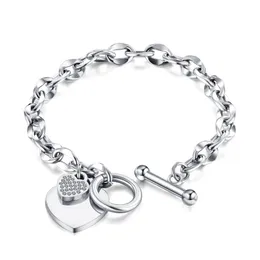 Pulsera de cadena de amor para mujer, pulseras de corazón de rosa, oro, plata y acero inoxidable con joyería de piedra para regalo del Día de San Valentín 251A