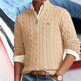 Menströjor Högkvalitativ Samma märke Autumn Winter Cable 100% Cotton Knit Zipper Mock Neck Pullovers Pull Homme 8509 231216