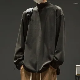 Herr t -skjortor botten mjuk varm enkel fleece turtleneck solid långa ärm män mode casual harajuku inuti vår höstkläder