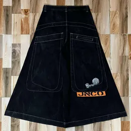 JNCO Calças largas largas Haruku Hip Hop Calças de brim de bolso grande Mens Womens Punk Rock Gótico Calças de cintura alta Streetwear