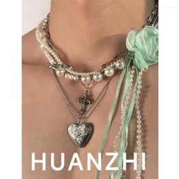 Colares de pingente Huanzhi francês vintage multi-camada pérola cruz colar personalidade punk jóias de luxo ines festa para mulheres