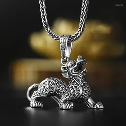 Kedjor i original 925 Silver Divine Beast Kirin Pendant Domineering Halsband Men Masculine Ethnic Style Daily Wear Jewelry