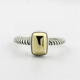 صلبة 925 Sterling Silver Finger Rings for Women Rectangle Gold Tone Metal Hemp Rope Vintage Open Ring Gine Jewelry Whole YMR22436