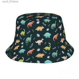 Шляпы с широкими полями Шляпы-ведра на заказ с динозаврами и листьями Панама для мужчин и женщин с принтом Летние путешествия Пляжный рыбак CL231216