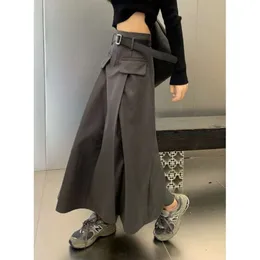 American Grey Plated Female Spring i Summer High-Grade Suit Y2K Retro High talia Slim Nowa, długa spódnica A Word