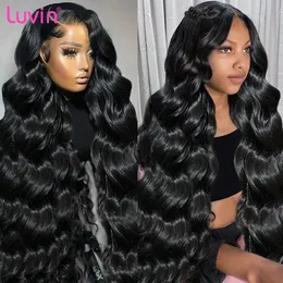 Syntetiska peruker Luvin 250% Body Wave 13x6 Spets Front Wig 30 40 Inch Brasilian Remi 5x5 Stängt lim gratis lämpligt för kvinnor att bära 231215