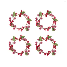 Fiori decorativi Ghirlanda di anelli di bacche rosse di Natale: 4 pezzi Anelli portabicchieri votivi Ghirlanda per la decorazione da appendere alla porta d'ingresso del caminetto natalizio
