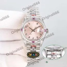 مراقبة Moissanite Watcher Watches for Women Datejust Diamond Auto Swiss Montre Montre Femme 904-Steel Original Scay 10.3 مم الياقوت مع مربع AY3O