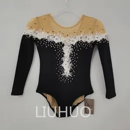 Liuhuo collant de ginástica rítmica, feminino, preto, competição, ginástica artística, roupa de desempenho