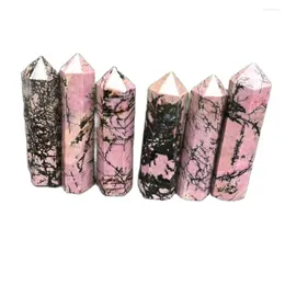 Decorative Figurines Wholesale Pink Rhodonite Crystal Hexagonal Column Natural Point Mineral Healing Wand And Stones Home Decor