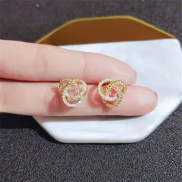 Ins Top Selling Stud Earrings Simple Fashion Jewelry 925 Sterling Silver& Gold Fill Pave White Sapphire CZ Diamond Gemstones Etern262l