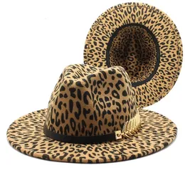 Breda randen hattar hink vinter fedora hattar för kvinnor mode platt bred panama ull filt jazz fedora män leopard goth topp bröllop hatt 231216