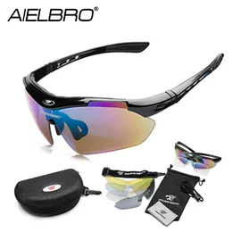 Eyewears AIELBRO 5 Lens Cycling Glasses Bicycle Sports Eyewear Tactical Men Shooting Glasses Airsoft For Camping Hiking Glasses