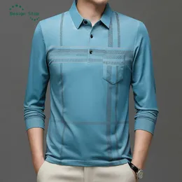 Men Polos Fashion الأنيق Pullover Polo Shirt Man Disual Long Sleeves Button Down Tee Tops 231215