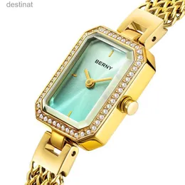 Orologi da donna BERNY Orologio da donna in oro con diamanti Piccoli orologi rettangolari Minimalista con abbagliante regalo da donna Orologio da polso da donna al quarzo di lusso L231216