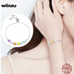 Braccialetto WOSTU 925 Sterling Silver Arcobaleno Cuore Originale Braccialetto di Collegamento A Catena Per Le Donne Amicizia Ramansitc Gioielli Da Sposa CQB158