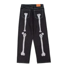 American New Retro Skull Bone Embroidered Female Y2K Street Fashion Hip Hop Straight High Waist Jeans Punk Casual Slacks