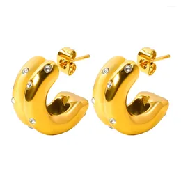 Orecchini a bottone JINHUI Anello semicircolare con zirconi semicircolari lisci intarsiati Semplice moda in cristallo di lusso in acciaio inossidabile per gioielli da donna