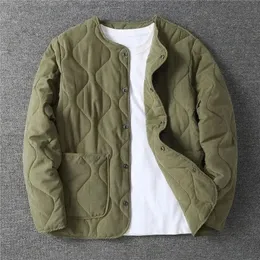 2021 Outono Inverno Casaco Acolchoado Masculino Versátil Verde Exército Retro Espessado Casaco Masculino Techwear Botão Up Jaqueta Oversize