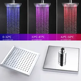 Bathroom Shower Heads LED Rainfall Head Pommeau De Douche Square Automatically RGB Color Changing Temperature Sensor Water Showerhead 231216