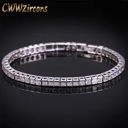 CWWZIRCONS 브랜드 광장 M 입방체 지르코니아 테니스 팔찌 여성 화이트 골드 컬러 공주 컷 CZ 웨딩 쥬얼리 CB169 220215285L