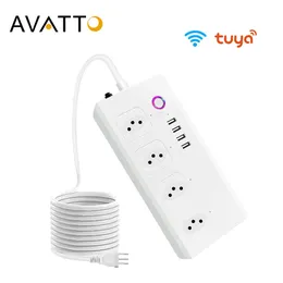 Wtyczki Avatto Brazil Wi -Fi Smart Power Pasek z 4 punktami sprzedaży 4USB Porty, 1,4M Przedłużacza Głos działa z Alexa, Google Home