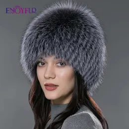 BeanieSkull Caps ENJOYFUR women winter fur hat genuine fox fur hats knitted silver fox fur caps female russian bomer caps 231215