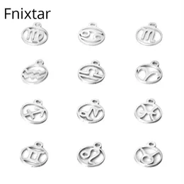 Fnixtar 10 8 13 4mm Stainless Steel Twelve Zodiac Metal Charms DIY Constellation For Women Jewelry Making Mini Charms 12pcs lot277M