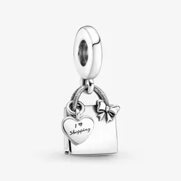 100% 925 Sterling Silver Shopping Bag Dangle Charms Fit Original European Charm Bracelet Fashion Women Wedding Engagement Jewelry 306I