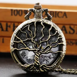 Pocket Watches Tree of Life Hollow Carved Ink Sketch Målning Dial Vintage Quartz Watch Nalband Pendant Gifts for Women eller Man 231216