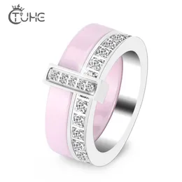 Moda de doble capa de cerámica anillos de mujer de buena calidad negro blanco rosa anillos de cristal para mujeres anillo medio joyería de moda regalos Y259O