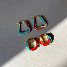 French Colored Drop Glaze Twisted Pattern Triangular Earrings For Women's Fashion High-End Luxury Charm Trendy Jewelry