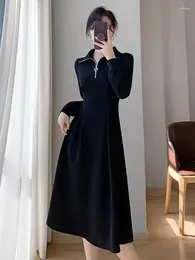 Robes décontractées automne manches longues fermetures à glissière femmes robe pull chic élégant mode coréenne mi-mollet fête vêtements pour femmes 2023