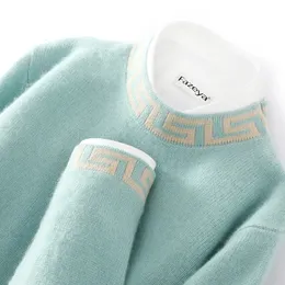 Mens Sweaters ATTYYWS Half High Collar Pullover Sweater Colored Knitted Business Casual 100% Australian Wool Full Sleeve Sweat 231216