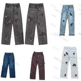 24 Jeans New Mens Jeans Designer Make Old Washed Straight Trousers Letter Prints Long Style Hearts Purple Jeans