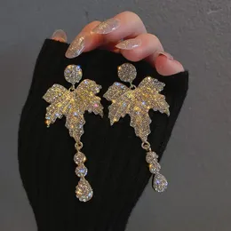 Baumeln Kronleuchter FYUAN Golden Leaf Kristall Ohrringe für Frauen Lange Quaste Geometrische Hochzeiten Schmuck Zubehör 231216