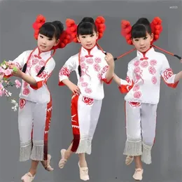 Stage Wear Chinese Year National Dance Costume Girl Yangko Dancer Child Folk Paper-cuts Fan 89