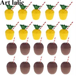 12 Stuks Veel Plastic Ananas Kokosnoot Drinkbeker Fruitvorm Sap Party Cups Hawaii Luau Verjaardag Zomer Strand Zwembad Party decor214A